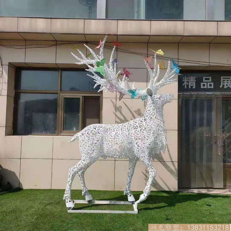 不锈钢镂空蝴蝶鹿雕塑 动物摆件2