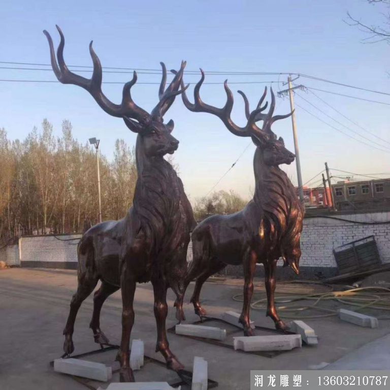 玻璃钢仿铜麋鹿雕塑 大型动物景观雕塑摆件