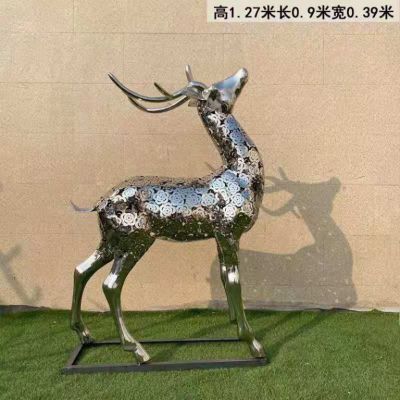 不锈钢花朵编制鹿雕塑厂家